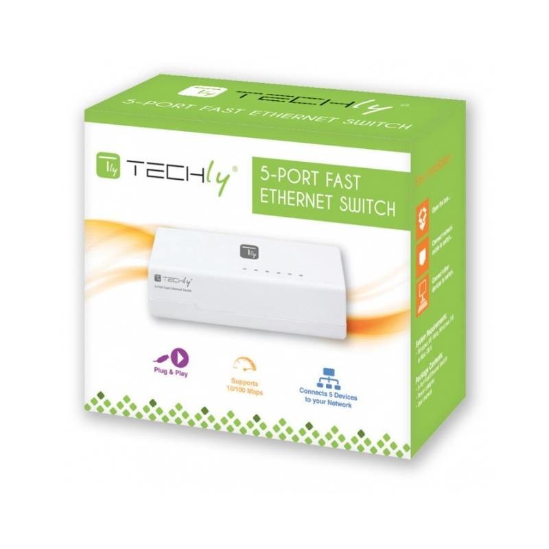 Techly I-SWHUB-050TY commutateur réseau Fast Ethernet (10 100) Blanc