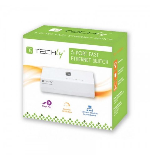 Techly I-SWHUB-050TY commutateur réseau Fast Ethernet (10 100) Blanc