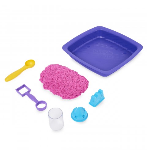 Kinetic Sand - Castello di sabbia glitterata, 453 g di Shimmer rosa, 5 formine e accessori con vaschetta - per bambini dai 3