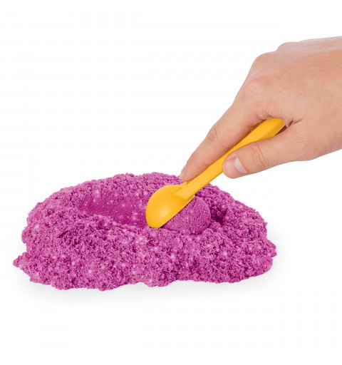 Kinetic Sand - Castello di sabbia glitterata, 453 g di Shimmer rosa, 5 formine e accessori con vaschetta - per bambini dai 3