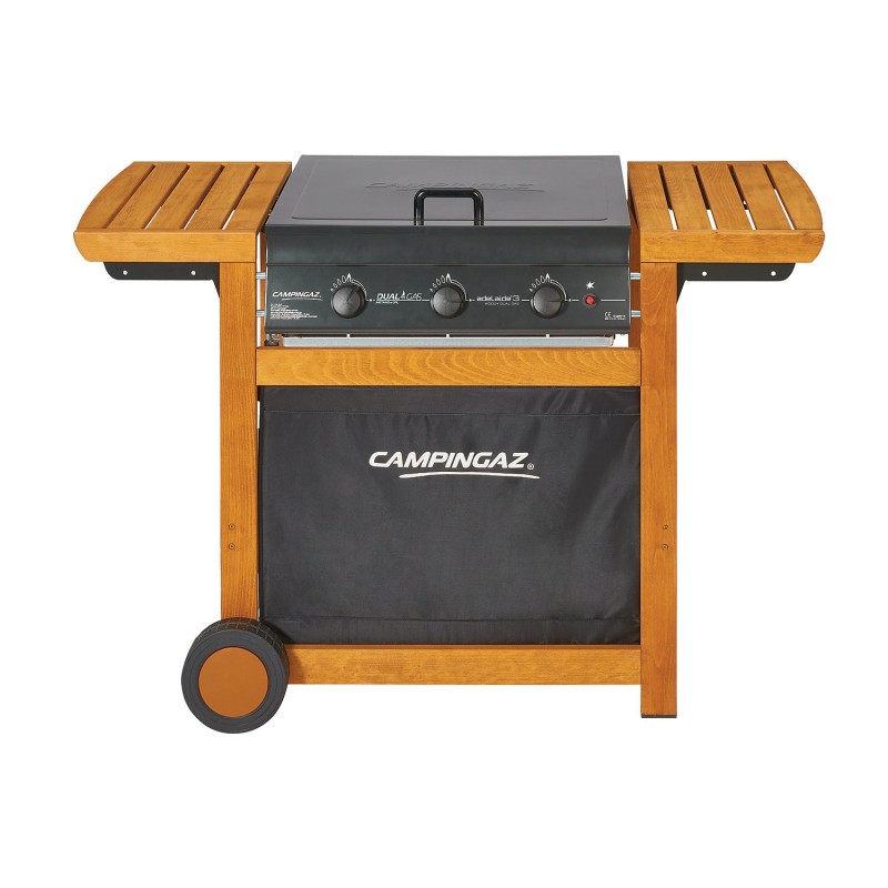 Campingaz Adelaide 3 Woody DualGas Barbacoa Carro Gas licuado de petróleo (GLP) + Metano Negro, Madera 14000 W