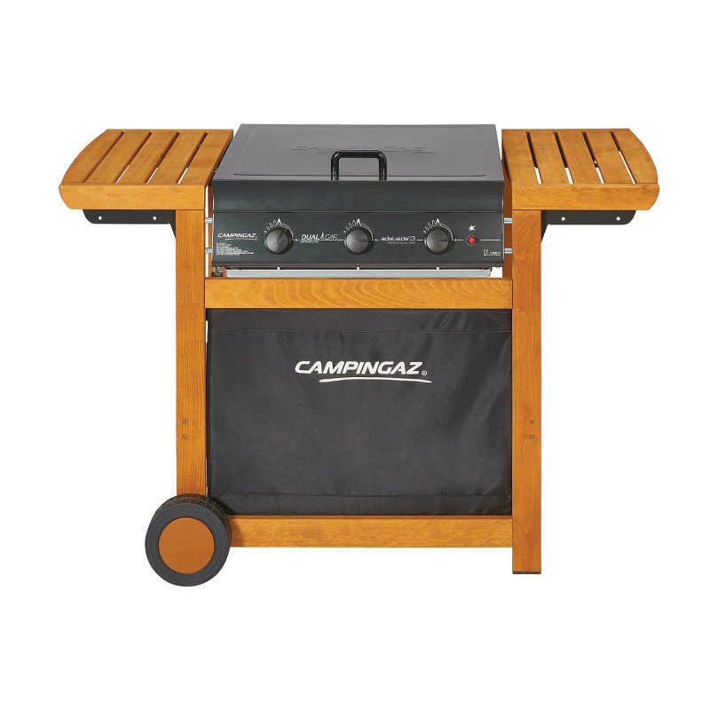 Campingaz Adelaide 3 Woody DualGas Barbecue Chariot Gaz de pétrole liquéfié (GPL) + méthane Noir, Bois 14000 W