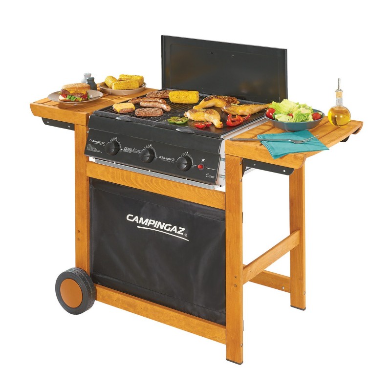 Campingaz Adelaide 3 Woody DualGas Barbecue Chariot Gaz de pétrole liquéfié (GPL) + méthane Noir, Bois 14000 W