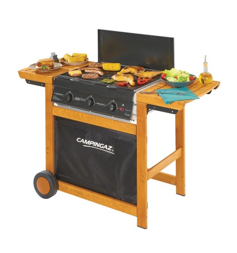 Campingaz Adelaide 3 Woody DualGas Barbecue Chariot Gaz de pétrole liquéfié (GPL) + méthane Noir, Bois 14000 W