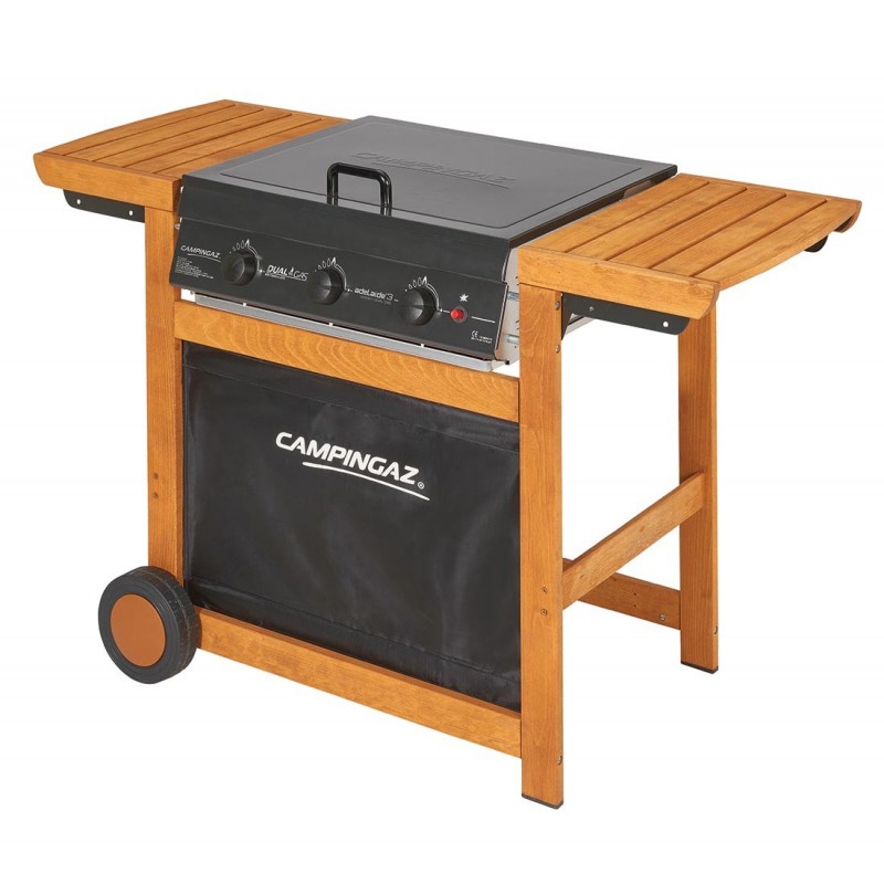 Campingaz Adelaide 3 Woody DualGas Barbecue Chariot Gaz de pétrole liquéfié (GPL) + méthane Noir, Bois 14000 W