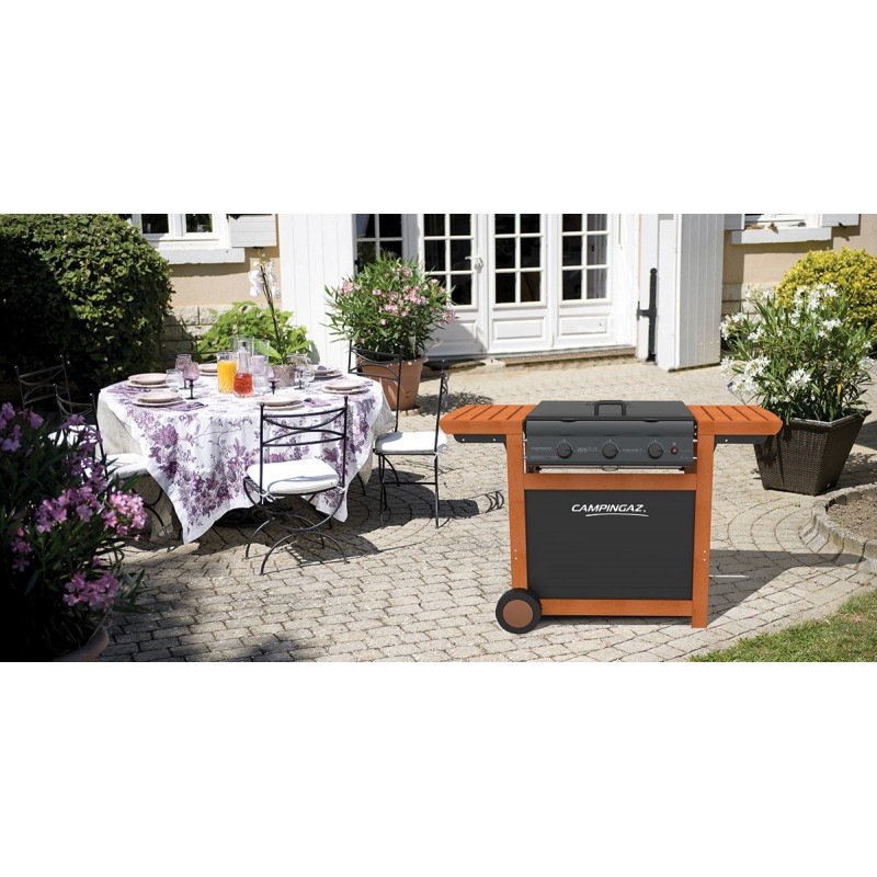 Campingaz Adelaide 3 Woody DualGas Barbecue Chariot Gaz de pétrole liquéfié (GPL) + méthane Noir, Bois 14000 W