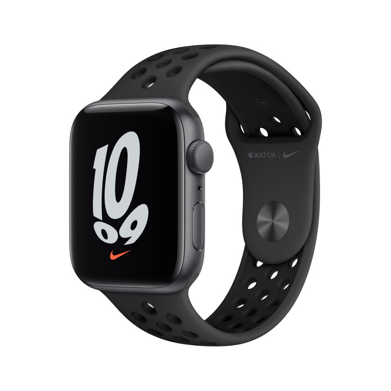 Apple Watch Nike SE GPS, 44mm Cassa in Alluminio Grigio Scuro con Cinturino Sport Antracite Nero