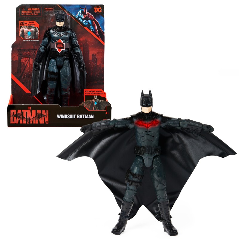 DC Comics , figura de acción Wingsuit Batman de 30,5 cm con luces y sonidos, alas que se extienden, coleccionable de la