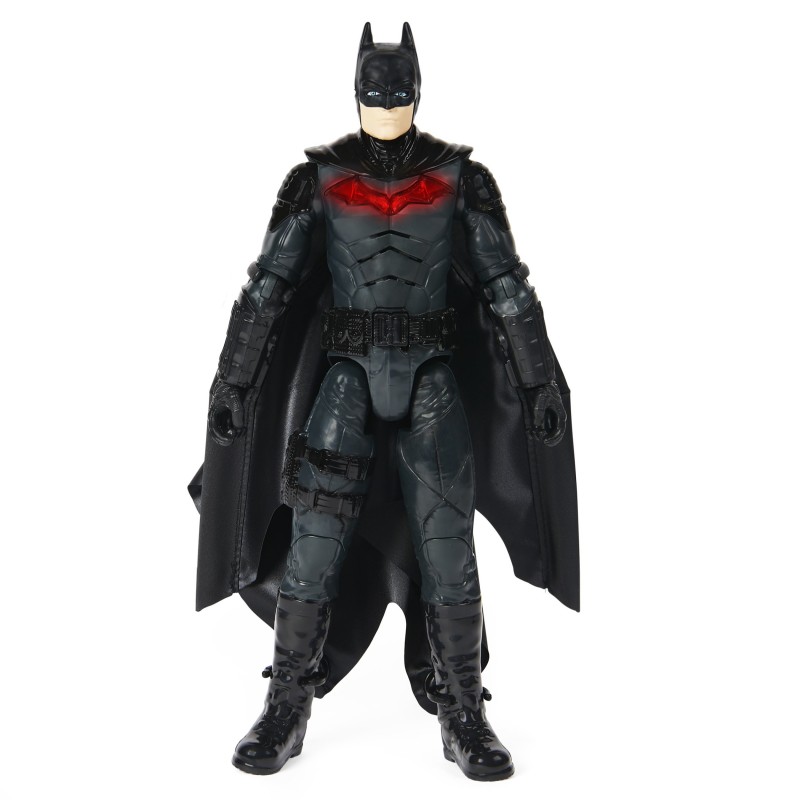 DC Comics , BATMAN IL FILM, Personaggio Deluxe del film The Batman da 30 cm con tuta alare, luci, suoni e ali che si aprono,