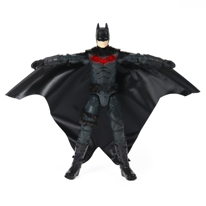 DC Comics , BATMAN IL FILM, Personaggio Deluxe del film The Batman da 30 cm con tuta alare, luci, suoni e ali che si aprono,