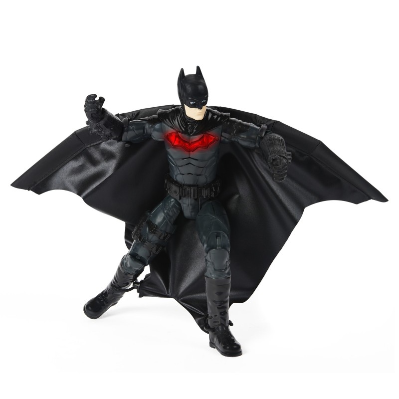 DC Comics , BATMAN IL FILM, Personaggio Deluxe del film The Batman da 30 cm con tuta alare, luci, suoni e ali che si aprono,