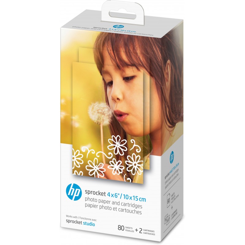 HP Papier photo et cartouches Sprocket 4 x 6 pouces (10 x 15 cm) -80 feuilles