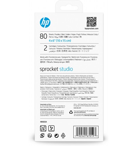 HP Papier photo et cartouches Sprocket 4 x 6 pouces (10 x 15 cm) -80 feuilles