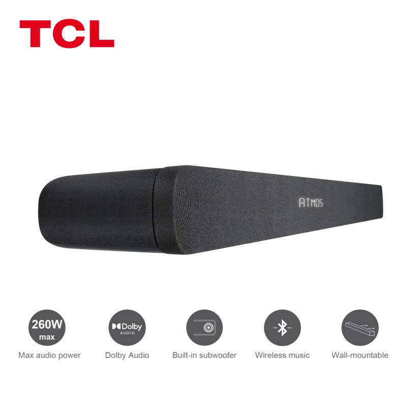 TCL TS8 Series Soundbar TS8111 Dolby Atmos 2.1 con Subwoofer integrato per TV & Wireless Bluetooth (39-inch Speaker, HDMI ARC,