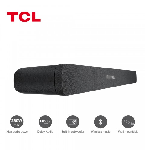 TCL TS8 Series Soundbar TS8111 Dolby Atmos 2.1 con Subwoofer integrato per TV & Wireless Bluetooth (39-inch Speaker, HDMI ARC,