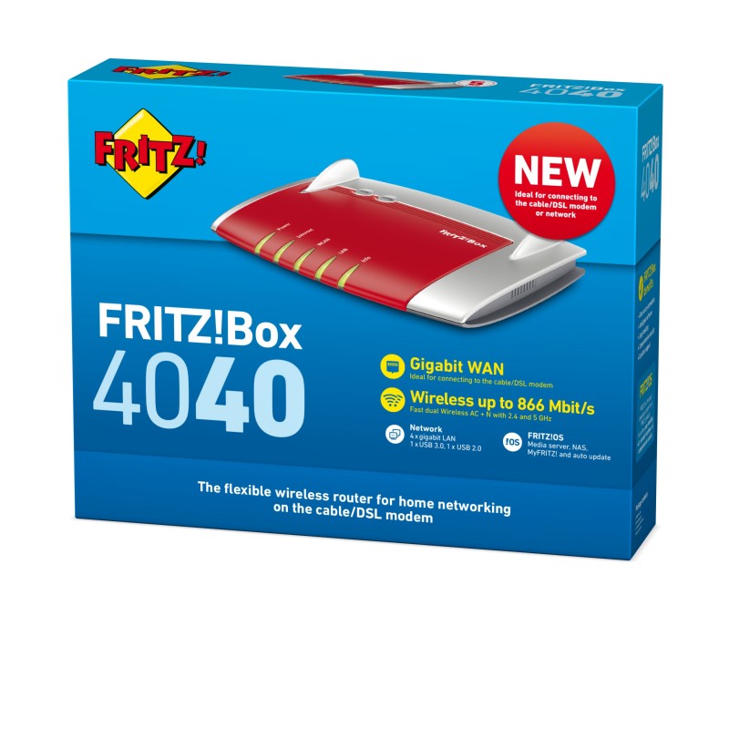 FRITZ! Box 4040 router wireless Gigabit Ethernet Dual-band (2.4 GHz 5 GHz) 5G Rosso