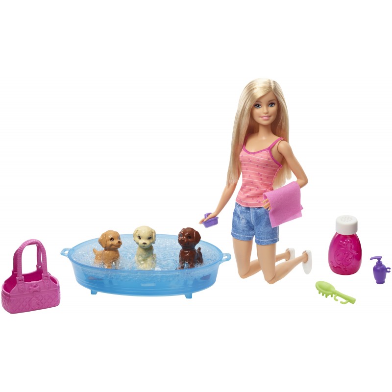 Barbie et le Bain des Chiots blonde - Poupée Mannequin - 3 ans et +