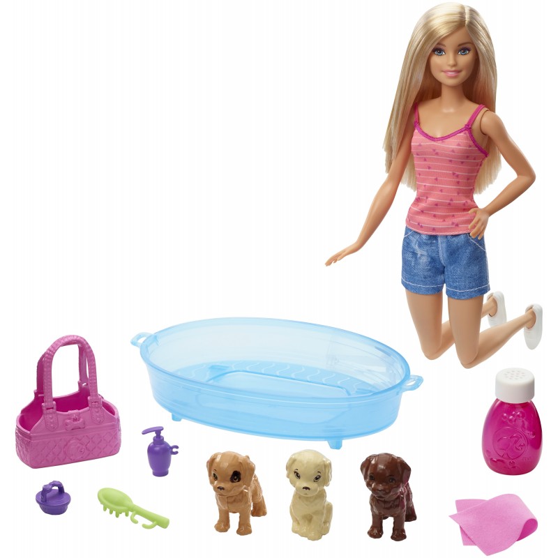 Barbie et le Bain des Chiots blonde - Poupée Mannequin - 3 ans et +