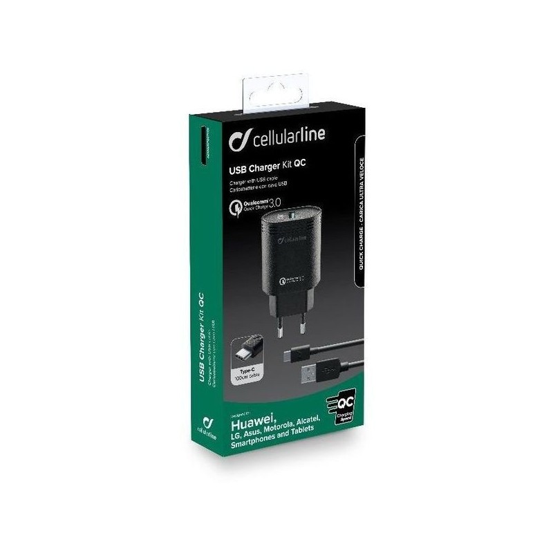 Cellularline USB Charger Kit QC - Type-C, Nero