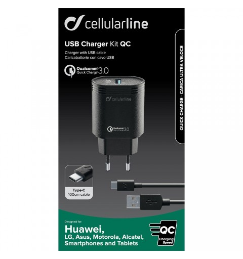 Cellularline USB Charger Kit QC - Type-C, Nero