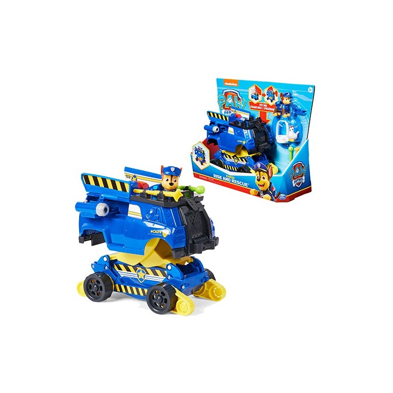 PAW Patrol Vehículo de juguete transformable Rise and Rescue de Chase con figuras de acción y accesorios