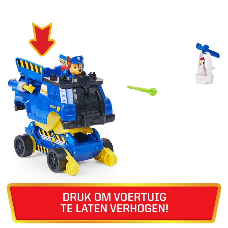 PAW Patrol Vehículo de juguete transformable Rise and Rescue de Chase con figuras de acción y accesorios