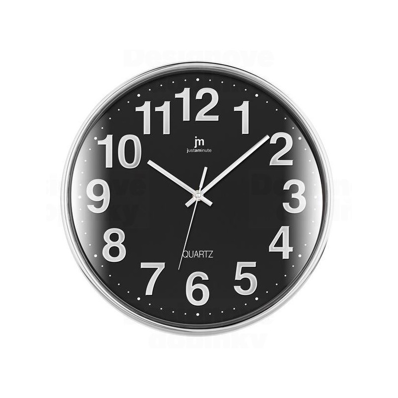 Lowell Justaminute 00816 Horloge murale à quartz Cercle Noir, Chrome