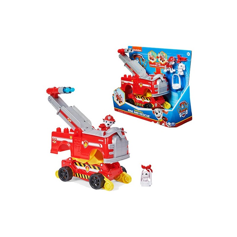 PAW Patrol LA PAT' PATROUILLE - VÉHICULE RISE & RESCUE MARCUS - Camion de Pompiers Transformable Avec 2 Figurines À