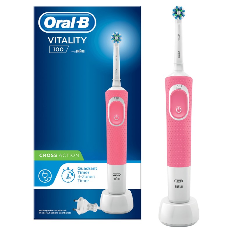 Oral-B Vitality 100 Hangable Box Adult Rotating-oscillating toothbrush White, Pink