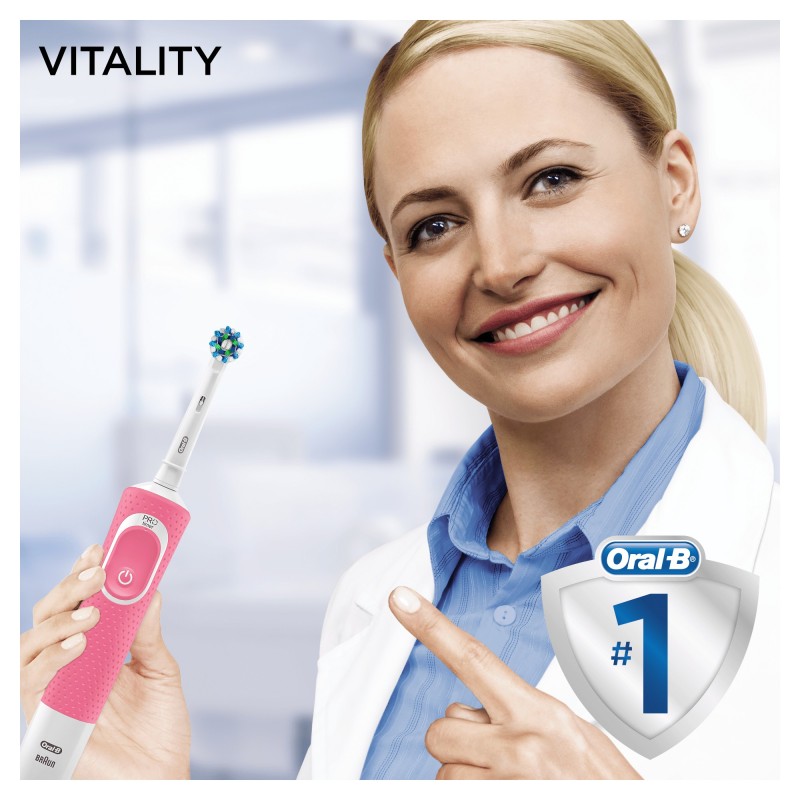 Oral-B Vitality 100 Hangable Box Adulte Brosse à dents rotative oscillante Blanc, Rose