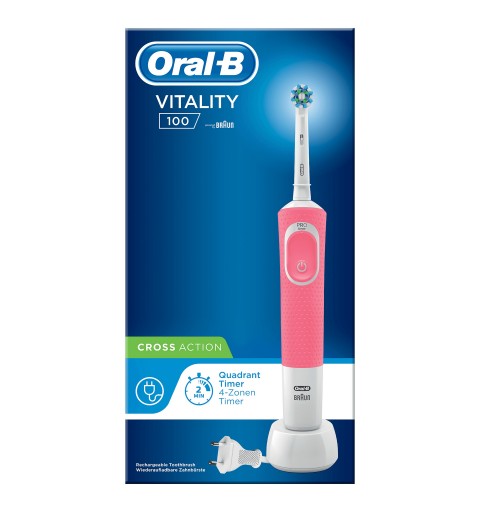 Oral-B Vitality 100 Hangable Box Adulte Brosse à dents rotative oscillante Blanc, Rose