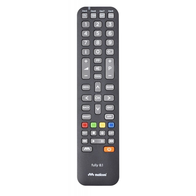 Meliconi Fully 8.1 mando a distancia IR inalámbrico DVD Blu-ray, SAT, Cielo, TV Botones