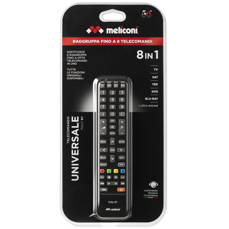 Meliconi Fully 8.1 télécommande IR Wireless DVD Blu-ray, SAT, Ciel, TV Appuyez sur les boutons