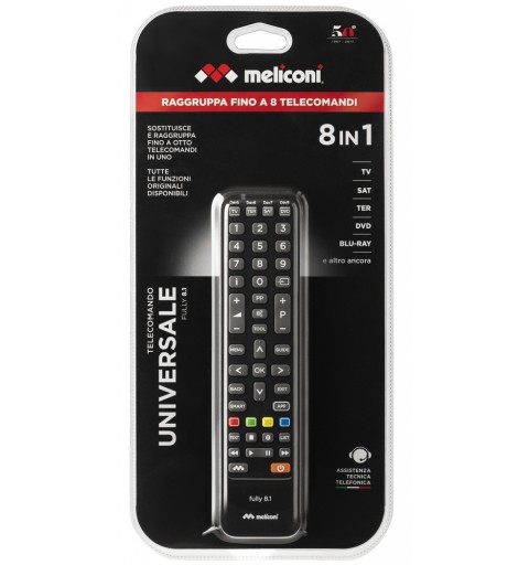 Meliconi Fully 8.1 mando a distancia IR inalámbrico DVD Blu-ray, SAT, Cielo, TV Botones