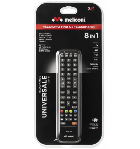 Meliconi Fully 8.1 telecomando IR Wireless DVD Blu-ray, SAT, Sky, TV Pulsanti