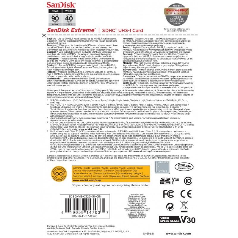 SanDisk Extreme 32 GB SDHC UHS-I Klasse 10
