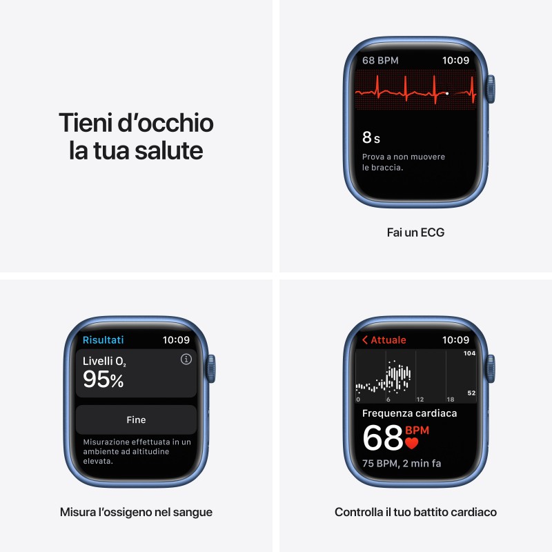 Apple Watch Series 7 GPS + Cellular, 45mm Cassa in Alluminio Blu con Cinturino Sport Azzurro