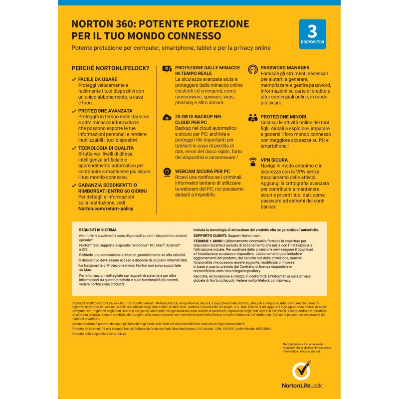 NortonLifeLock Norton 360 Deluxe 2021 | Antivirus per 3 dispositivi | Licenza di 1 anno | Secure VPN e Password Manager | PC,