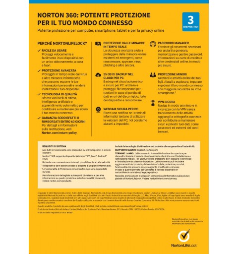 NortonLifeLock Norton 360 Deluxe 2021 | Antivirus per 3 dispositivi | Licenza di 1 anno | Secure VPN e Password Manager | PC,