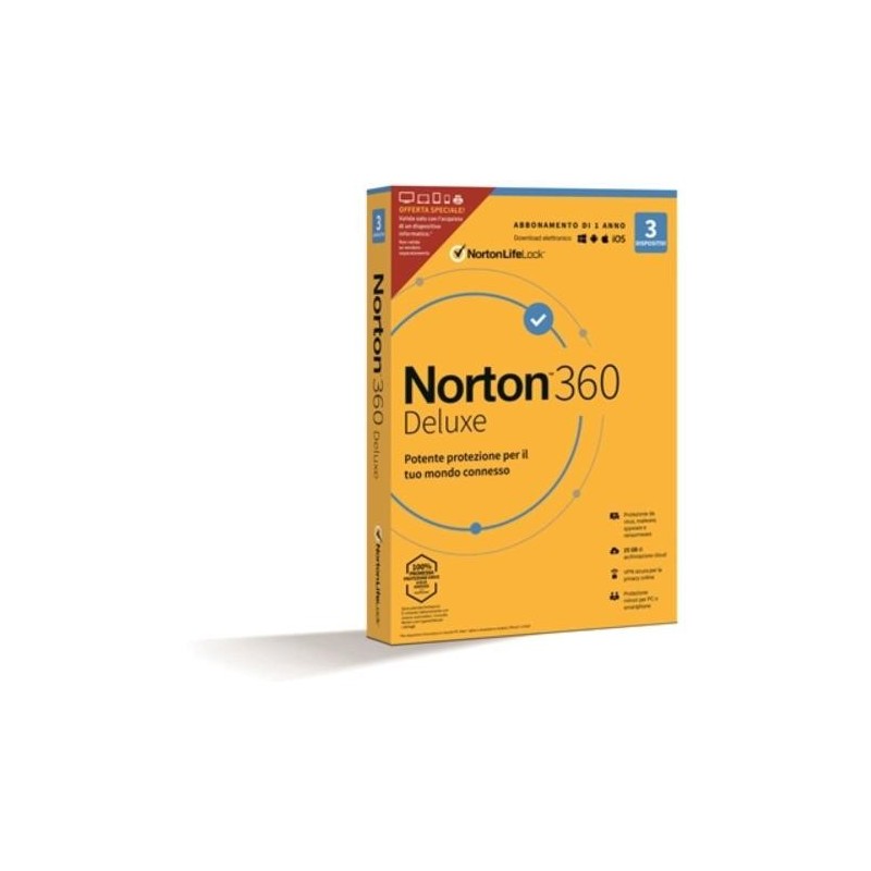 NortonLifeLock Norton 360 Deluxe 2021 | Antivirus per 3 dispositivi | Licenza di 1 anno | Secure VPN e Password Manager | PC,