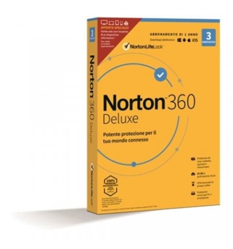 NortonLifeLock Norton 360 Deluxe 2021 | Antivirus per 3 dispositivi | Licenza di 1 anno | Secure VPN e Password Manager | PC,
