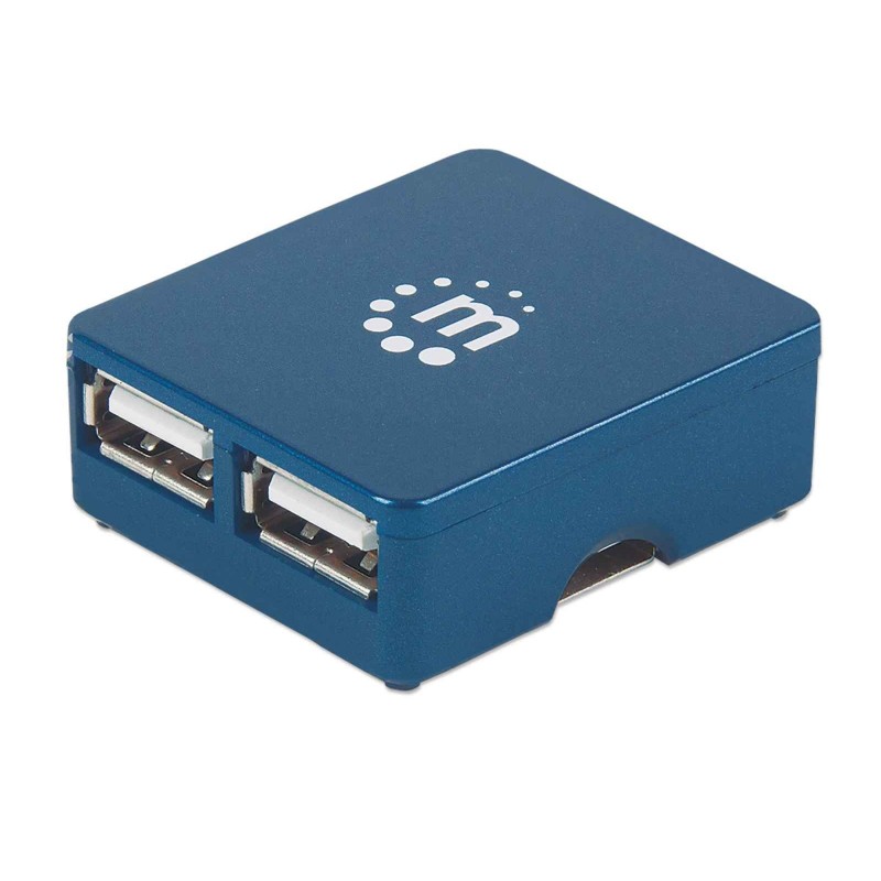 Manhattan USB-A 4-Port Micro Hub, 4x USB-A Ports, Blue, 480 Mbps (USB 2.0), Bus Power, Equivalent to Startech ST4200MINI2,