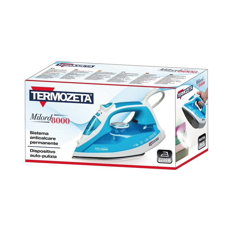 Termozeta Milord 8000 Plancha a vapor Suela de acero inoxidable 2200 W Azul, Blanco