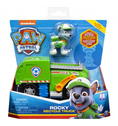 PAW Patrol , camion per la raccolta di rifiuti riciclabili di Rocky con personaggio da collezione, per bambini dai 3 anni in su