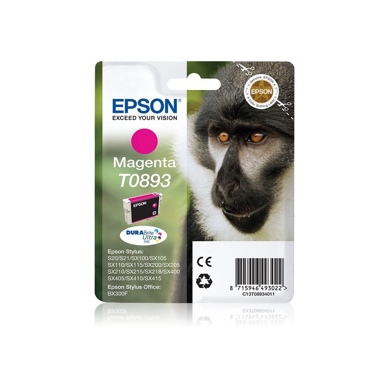 Epson Monkey Singlepack Magenta T0893 DURABrite Ultra Ink
