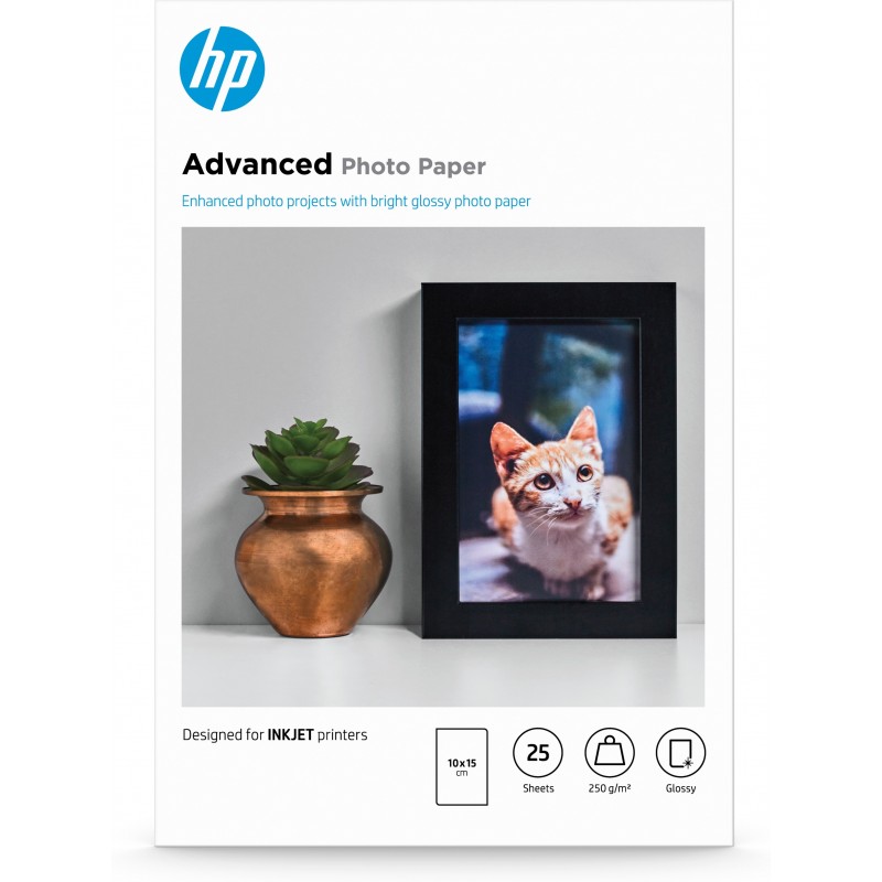 HP Papel fotográfico satinado avanzado - 25 hojas 10 x 15 cm sin bordes