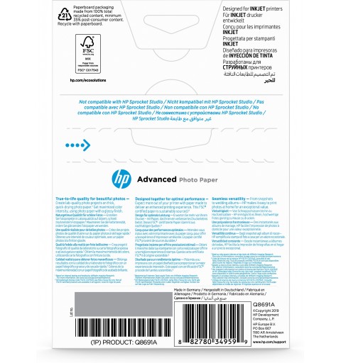 HP Carta fotografica lucida Advanced Photo Paper - 25 fogli 10 x 15 cm senza margini
