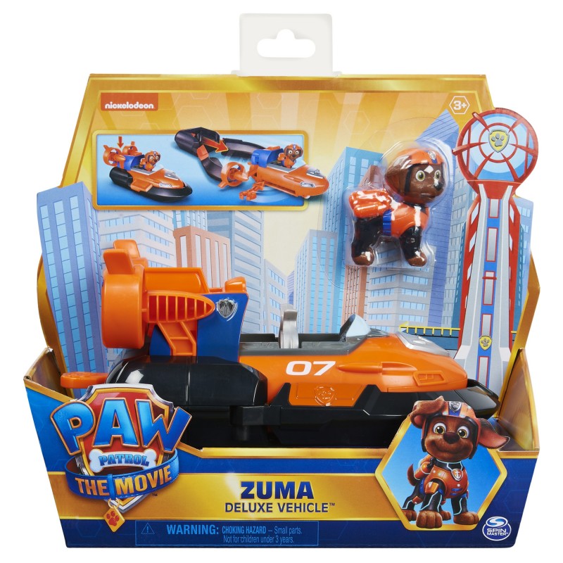 PAW Patrol Vehículo de juguete transformable Deluxe de Zuma de la película con figura de acción coleccionable