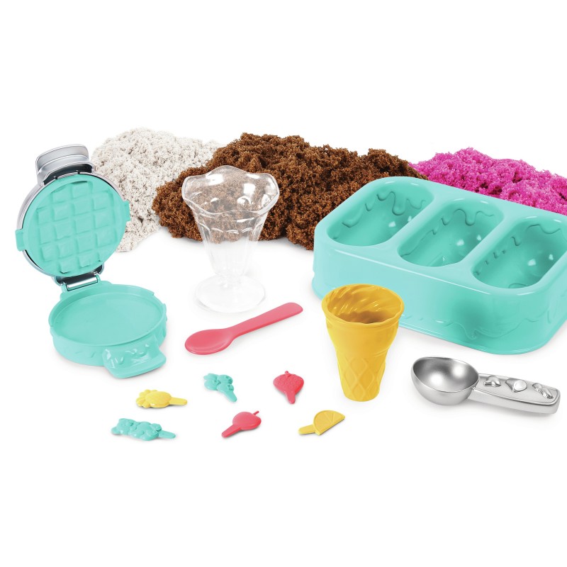 Kinetic Sand Scents, Ice Cream Treats Playset with 3 Colors of All-Natural Scented Play Sand and 6 Serving Tools, Sensory Toys