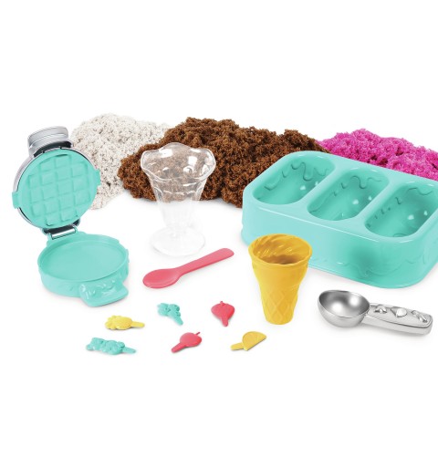 Kinetic Sand - ARENA MÁGICA - SET DELICIAS HELADAS - 454g de Arena de 3 Aromas y 6 Herramientas - Kit Manualidades Niños -